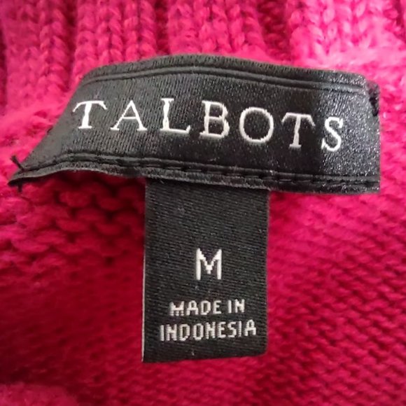 TALBOTS FUCHSIA HOT PINK SPLIT COLLAR BUCKLE DETAIL PULLOVER WOMEN'S SIZE M - Picture 8 of 9